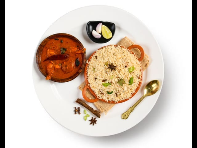 Bagara Rice with Chicken Curry.